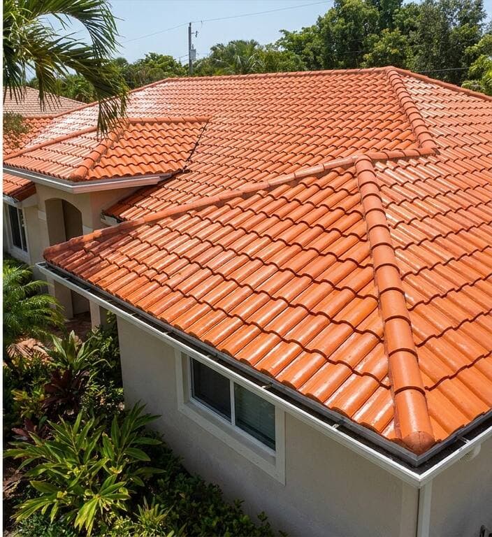 Roof soft-wash after pressure washing Miami